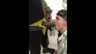 Lad drinks piss from a thick black dick.